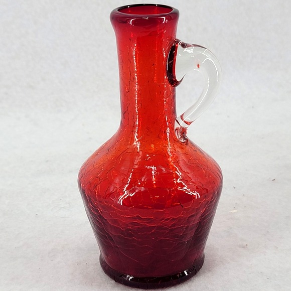Other - Kanawha Red Crackle Glass Pitcher‎ w/ Applied Clear Handle Decorative Home Decor